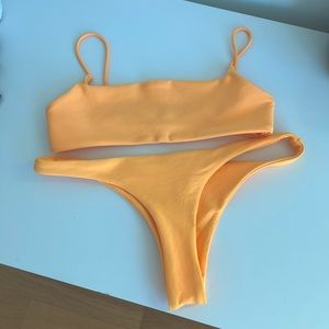 Ark Swimwear Yellow Bikini Set, Square Crop and Hybrid Bottom